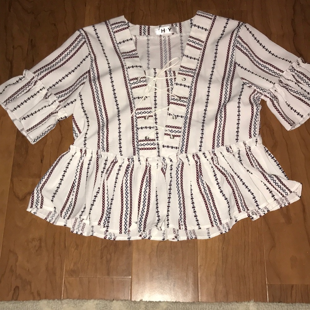 Front chest tie peplum top